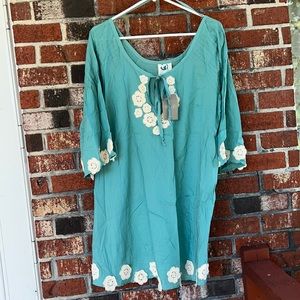 NWT Anthropologie turquoise mermaid Doily cover up dress sz Medium